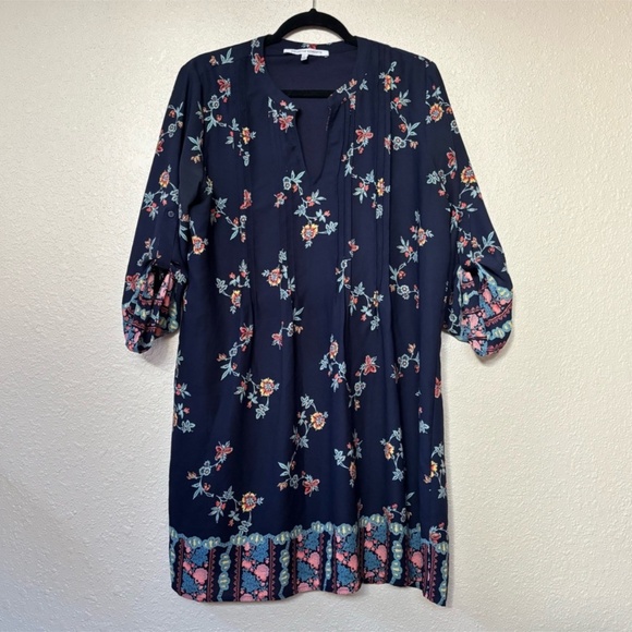 Collective Concepts Navy Blue Floral Print Shift Dress Size Large - Picture 1 of 9